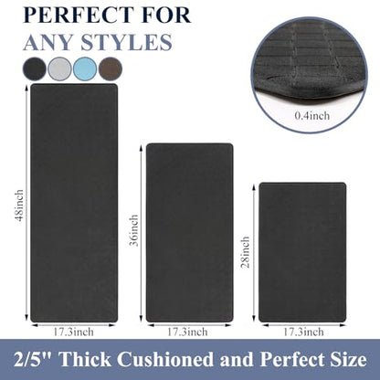 HEBE Anti Fatigue Kitchen Rugs Set of 3, Cushioned Kitchen Mats for Floor - color: Black