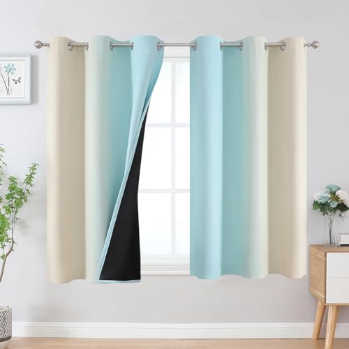 Estelar Textiler Aqua and Beige Ombre Blackout Curtains for Bedroom 45 Inch - color: Beige and Aqua, size: 42"W x 45"L (Pack of 2)