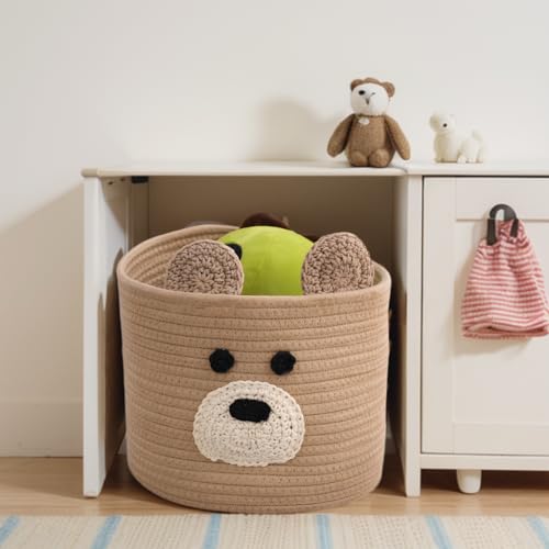 Bear Laundry Baskets Laundry Hamper Storage Baskets with Handles,Decorative Basket for Living room,Woven Storage Basket for Toys Bin Pillows Blankets Clothes (Brown) - color: Brown