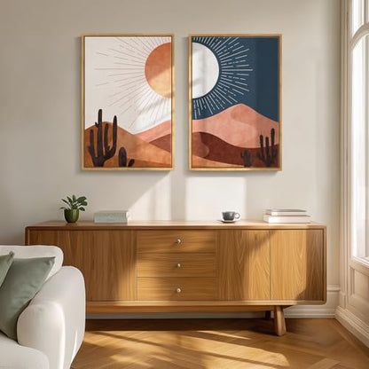 Large Framed Boho Desert Landscape Canvas Wall Art for Living Room, 24x36 - color: Terracotta Blue, size: 24" W x 36" H x 2Pcs