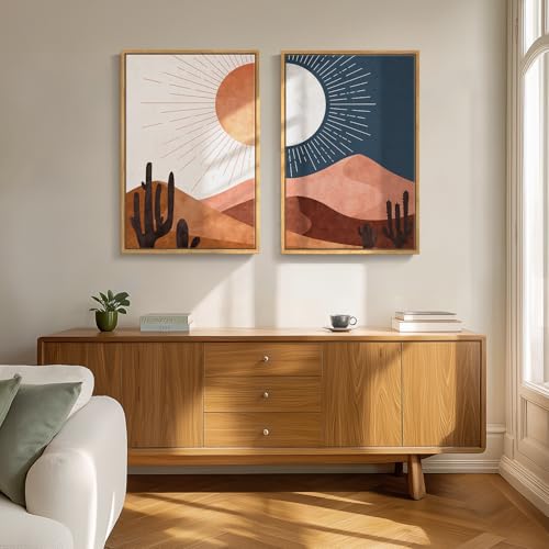 Large Framed Boho Desert Landscape Canvas Wall Art for Living Room, 24x36 - color: Terracotta Blue, size: 24" W x 36" H x 2Pcs