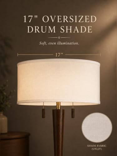 MOFFE Solid Wood Floor Lamp for Living Room,Pull Chains Standing Lamp - color: Espresso Walnut