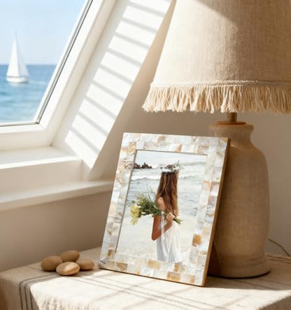 Natural White Picture Frame 8x10,Wedding Picture Frame,1Pc | Mother of Pearl, Wall Hanging or Tabletop, 8 by 10 inch Family Picture Frame - color: Natural White, size: 8x10 Inch