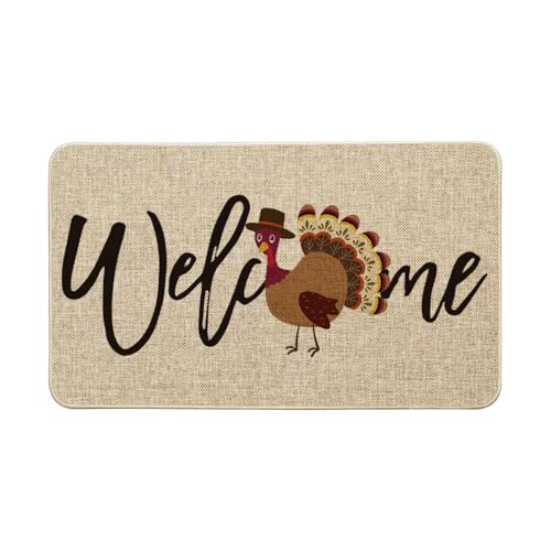 Artoid Mode Turkey Thanksgiving Welcome Doormat, Thanksful Home Decor Low-Profile Switch Rug Door Mat Floor Mat for Indoor Outdoor 17x29 Inch - color: Beige