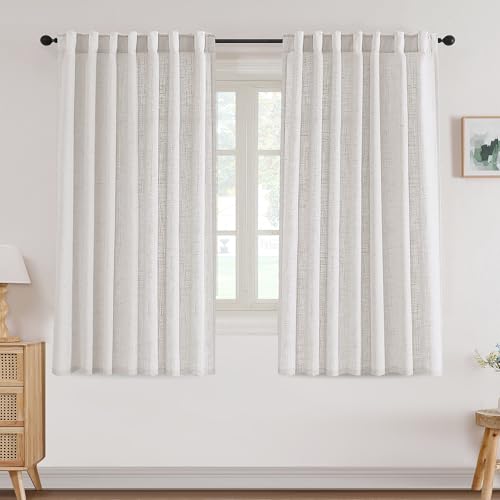 H.VERSAILTEX Linen Semi Sheer Curtains 63 inch for Kitchen, Natural White - color: *Natural White, size: 52"W x 63"L (Pack of 2)