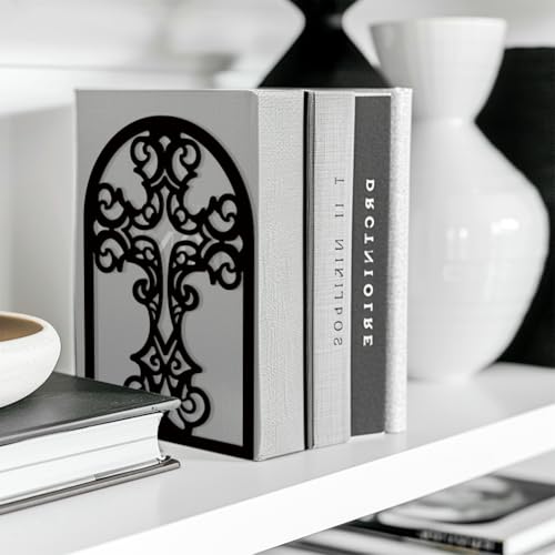 Peacoblue 5.3"x4.3"x7.9" Metal Bookends, Heavy Duty Book Ends for Shelves - style: Cross