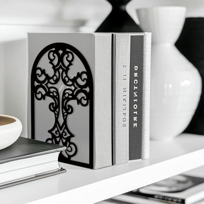 Peacoblue 5.3"x4.3"x7.9" Metal Bookends, Heavy Duty Book Ends for Shelves - style: Cross