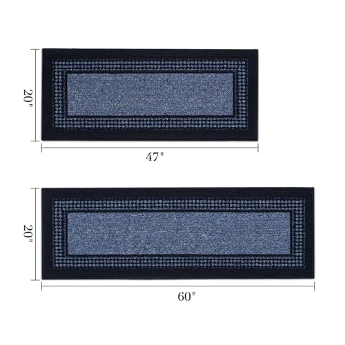 hicorfe Kitchen Runner Rugs,Set of 2 Non Slip Kitchen Mats for Floor - color: Navy Blue, size: 20"x59"+20"x48"