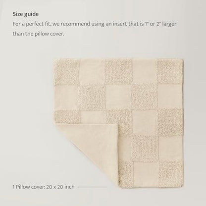 Double Stitch 100% Cotton Tufted Boho Checkered Throw Pillow Covers, Beige - color: Beige, size: 20" x 20" (Pack of 1)