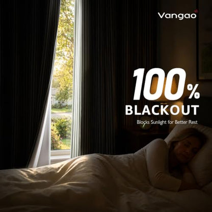 Vangao 100% Blackout Green Striped Curtains for Living Room Bedroom - color: Boxter Striped 100% Blackout| Green on Beige, size: 50"W x 84"L (Pack of 2)