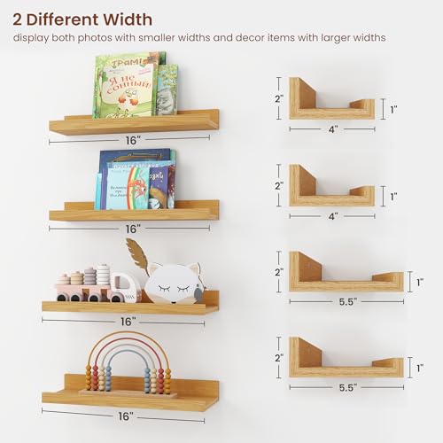 Axeman Picture Ledge Shelf, 16 Inch Oak Floating Shelves Set of 4 - color: Oak, size: 16 Inch