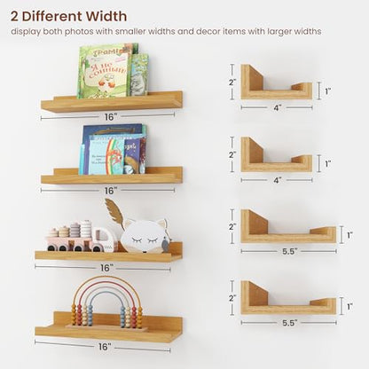 Axeman Picture Ledge Shelf, 16 Inch Oak Floating Shelves Set of 4 - color: Oak, size: 16 Inch