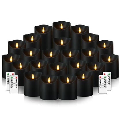 Nimiko Flameless Candles with Remote, Battery Operated Flickering Flameless Candles, LED Candles with Timer 2/4/6/8H, with Realistic LED Candles Set of 24 (D3 x H 3" 4" 5") (Black) - color: Black-24
