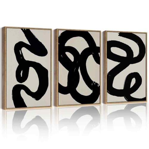 PHOPAGO Black Framed Wall Art 16x24in Abstract Modern Ink Wash - color: Black Ink Wash, size: 24L" x 16W" x 3 Pcs Natural