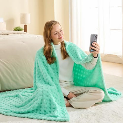 NEWCOSPLAY 3D Waffle Checkered Flannel Throw Blanket, Aqua, 50"x70" - color: Aqua, size: Throw(50"x70")