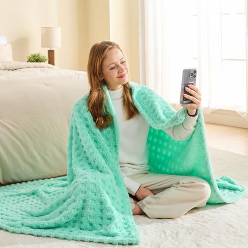 NEWCOSPLAY 3D Waffle Checkered Flannel King Blanket, Aqua, 90"x110" - color: Aqua, size: King(90"x110")