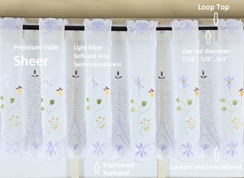 Today's Curtain, Samantha Embroidered Sheer Valance 13", White/Purple, 59" W x 13" L - color: White/Purple Multi, size: 59"W x 13"L (Pack of 1)