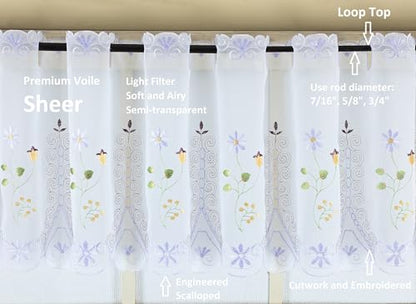 Today's Curtain, Samantha Embroidered Sheer Valance 13", White/Purple, 59" W x 13" L - color: White/Purple Multi, size: 59"W x 13"L (Pack of 1)