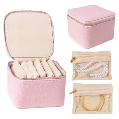 Travel Jewelry Case with 6 Velvet Zipped Pouches Bags, Hot Pink - color: Hot Pink - 6 Pouch