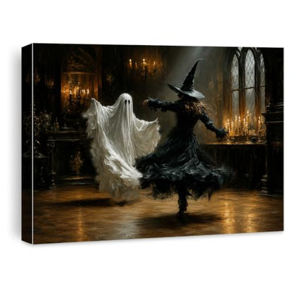 Halloween Wall Art Decor, Ghost Witch Dancing Canvas Print Framed 8x10 Inch - color: L