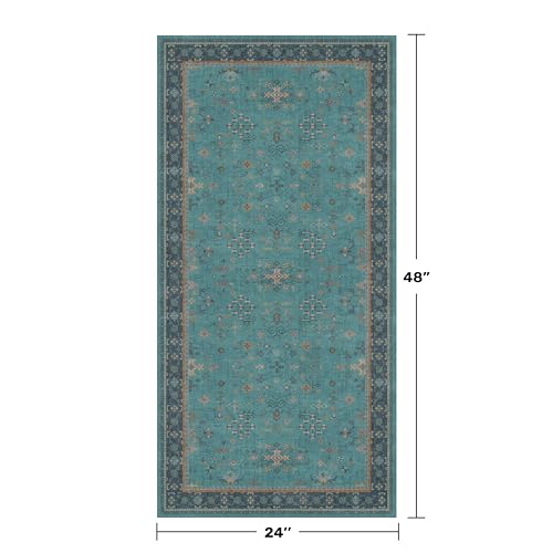 2x4 Washable Teal Throw Rugs for Entryway Indoor - Washable Non Slip Kitchen Rug, Boho Floral Small Carpet for Bathroom, Powder Room, Non Slip Low Pile Stain & Fade Resistant Indoor Décor - color: Emerald Teal, size: 2' x 4' (Rectangular)