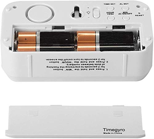 Digital Alarm Clock Battery Operated with LED Display for Bedrooms, Long Battery Life for 12 Months, 3 Brightness Adjustable, 12/24 Hour, Snooze, White Case with Red Digits - color: White-red
