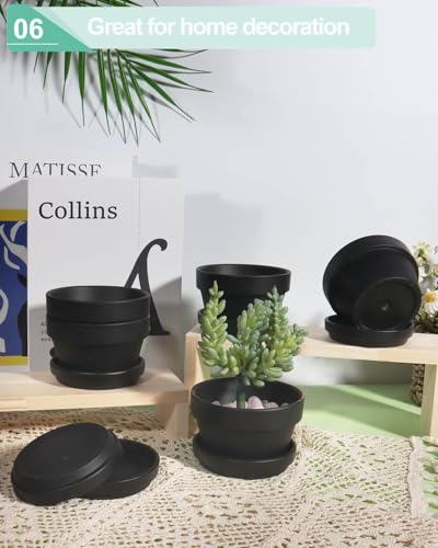 vensovo 3.7 Inch Black Terracotta Succulent Pots with Saucers, 6 Pack - color: Black, size: 3.7 Inch