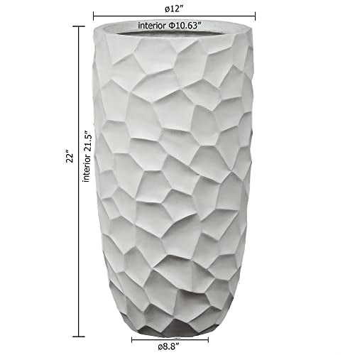 LuxenHome 22" H Concrete Tall Planter with Drainage Hole and Rubber Plug - color: White 22"
