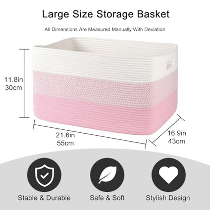 OIAHOMY Blanket Basket Laundry Basket Dog Toy Basket 75L Pink/White - color: Pink/White, size: 22”x17”x12”