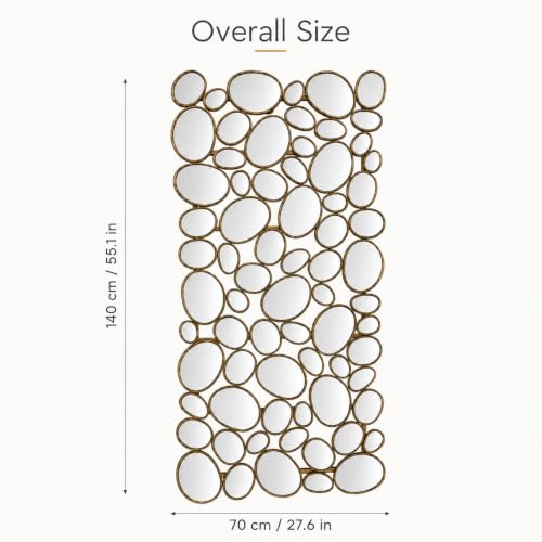 Gold Mosaic Wall Mirror, 27.55" x 55" Large Pebble Geometric Decorative Mirror with 71 Irregular Mirror Pieces, Modern Accent Wall Decor for Living Room, Entryway, Bedroom, Hallway - color: Gold, size: 27.5"L x 55.1"W