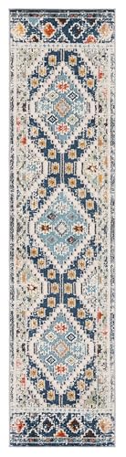 SAFAVIEH Madison Collection Runner Rug - 2' x 8', Navy & Beige, Boho Diamond Distressed Design, Non-Shedding & Easy Care, Ideal for High Traffic Areas in Living Room, Bedroom (MAD418M) - color: Navy/Beige, size: 2' x 8' (Runner)
