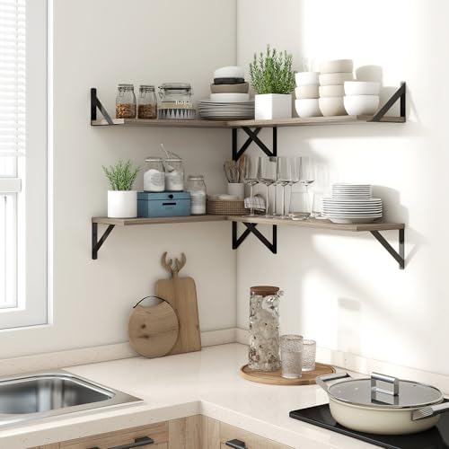 Axeman 32 Inch Floating Shelves, 8 Inch Deep Grey Wall Shelves Set of 2 - color: Grey, size: 31.5 Inch