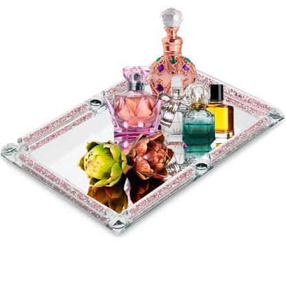 Large Crystal Tray, 15.7"x11.8"Rose Rectangular Makeup Perfume Tray - color: Rose a