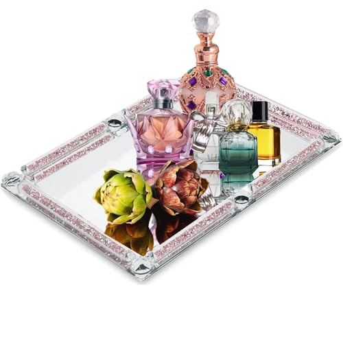 Large Crystal Tray, 15.7"x11.8"Rose Rectangular Makeup Perfume Tray - color: Rose a