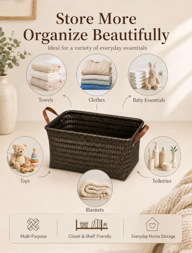 Wicker Storage Baskets, 4 Pack Woven Baskets for Shelves, Dark Gold - color: Rectangle Dark Gold