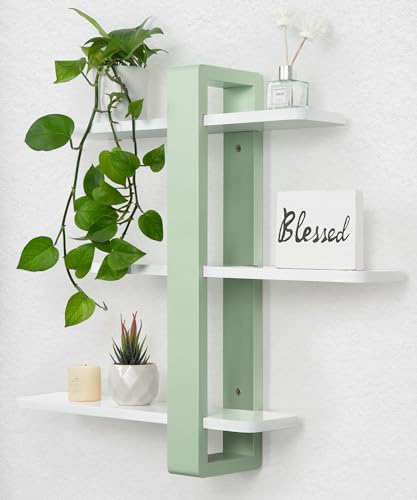 SUMGAR Floating Shelves for Wall Green, 3 Tier Adjustable Large Shelf Unit - color: Mint Green&white, size: 3 Tier 19.6in