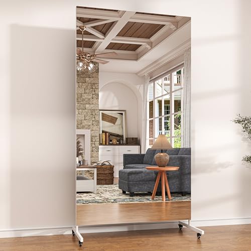 Hasipu 71" x 36" Full Length Floor Mirror on Wheels, White - size: 71"L x 36"W