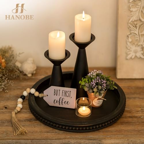 Hanobe Round Decorative Tray with Beaded Edge, Distressed Dark Brown Finish - color: Vintage Black
