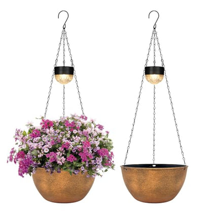 BAYN 2 Packs Solar Hanging Basket Planters for Plants Outdoor - color: Bronze