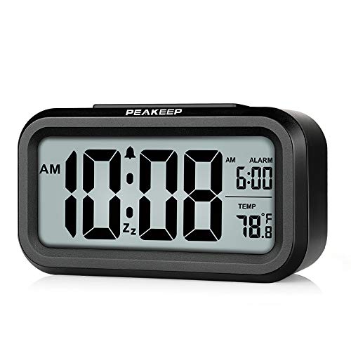 Peakeep Night Light Digital Alarm Clock Battery Operated Indoor Temperature - color: Black