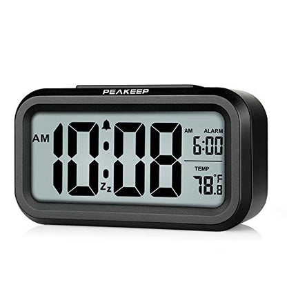 Peakeep Night Light Digital Alarm Clock Battery Operated Indoor Temperature - color: Black