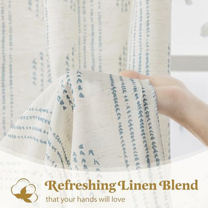 Blue Linen Boho Curtains 96 Inch Farmhouse Grommet Top 2 Panels - color: Boho | Blue, size: 52"W x 96"L (Pack of 2)