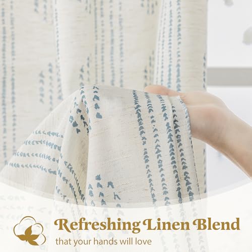 Blue Linen Boho Curtains 72 Inch Farmhouse Grommet Top 2 Panels - color: Boho | Blue, size: 52"W x 72"L (Pack of 2)