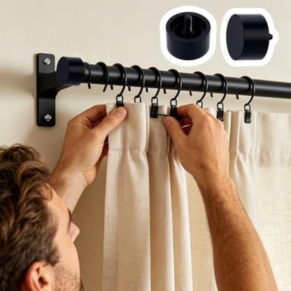 AHANDMAKER 4 Pcs Black Plastic Curtain Rod Finials 1.57in Diameter Decorative End Caps Replacement for Roman Rod Window Treatment Living Room Bedroom Home Decor - size: 40x38mm