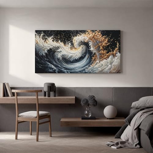 YISXINOAG Blue Gold Ocean Wall Art Coastal Abstract Painting Canvas 20"X40" - color: blue gold, size: 40"L x 20"W
