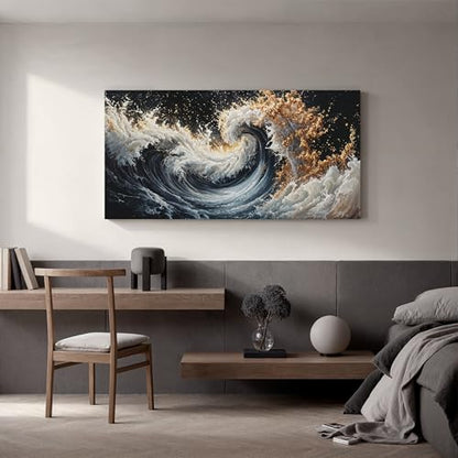 YISXINOAG Blue Gold Ocean Wall Art Coastal Abstract Painting Canvas 20"X40" - color: blue gold, size: 40"L x 20"W