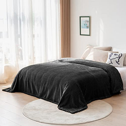 DISSA Fleece Blanket Throw Size – 51x63, Black – Soft, Plush, Fluffy, Fuzzy, Warm, Cozy – Perfect Throw for Couch, Bed, Sofa - with Pompom Fringe - Flannel Blanket Throw Blanket - color: Black, size: 51x63"