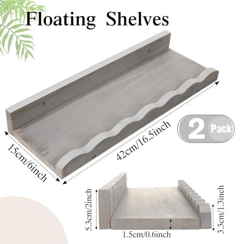 Suzile 2 Pcs Scalloped Floating Wall Shelves,16.5",Gray - color: Grey, size: 16.5"