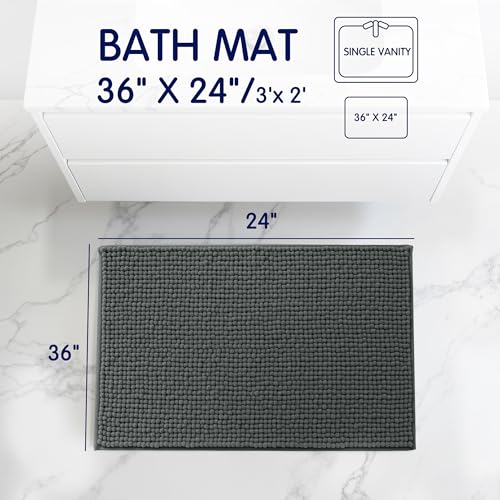 SUBRTEX 욕실 러그, 61cm x 91.4cm(24인치 x 36인치) 셔닐 욕실 러그 부드럽고 짧은 플러시 욕실 매트 부드러운 샤워 매트 수분 흡수 샤워 매트 빠른 건조 세탁기 세탁 가능, 그레이 - color: 회색., size: 36인치 x 24인치