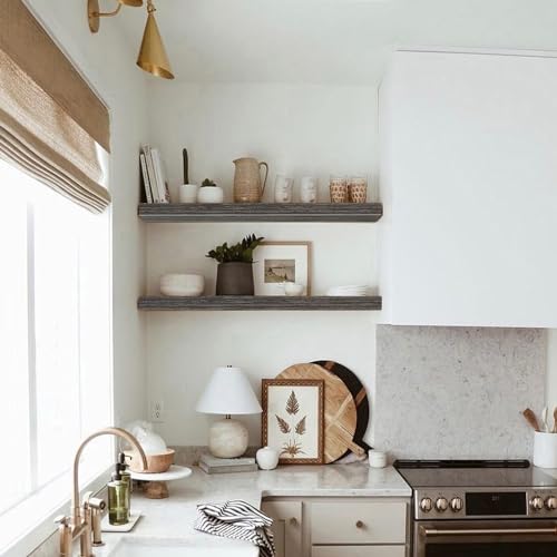 QEEIG Long Floating Shelves for Wall (Grey, Set of 2, 35.4") - color: D. Grey, size: 35.4"